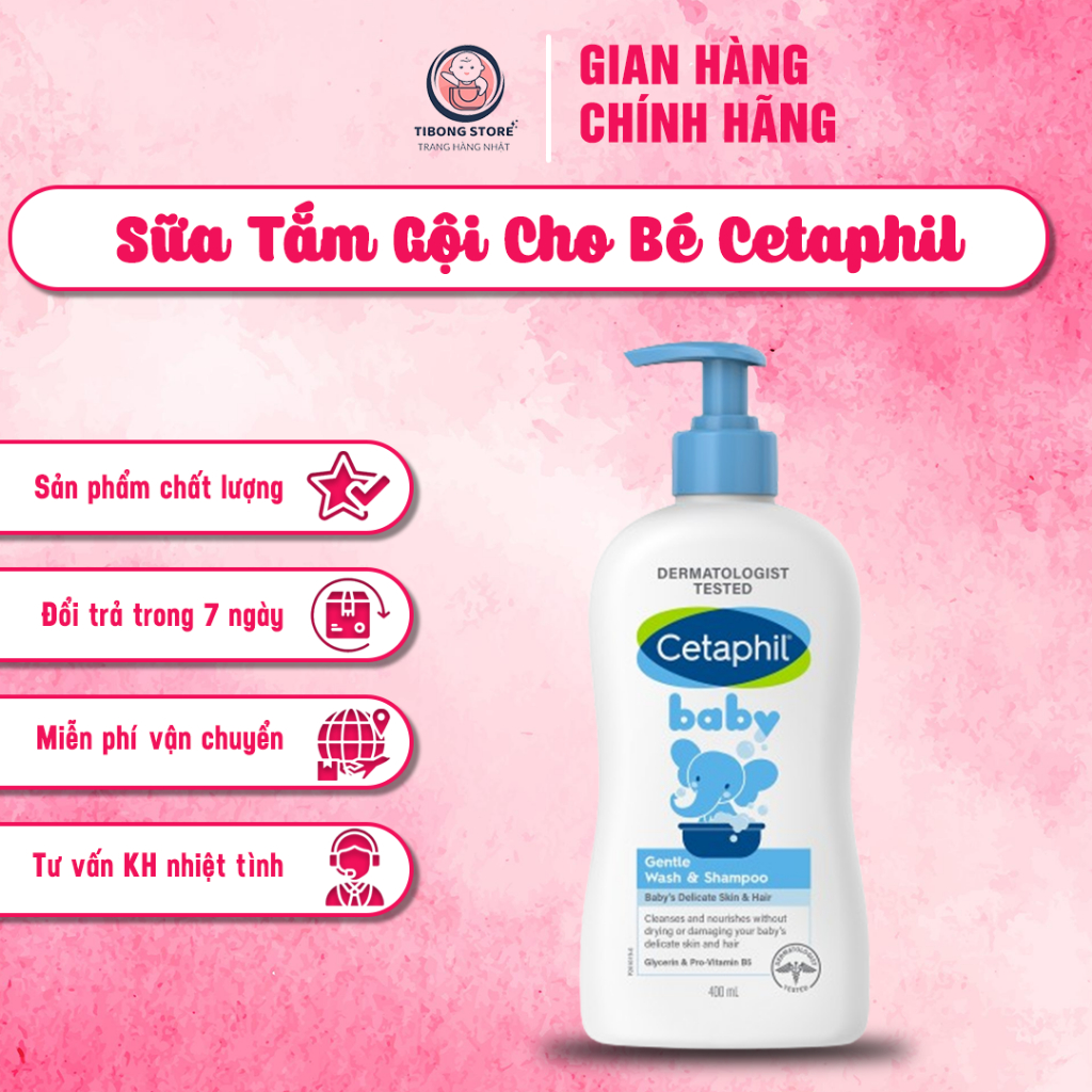 Sữa Tắm Gội Cho Bé Cetaphil - Sữa Tắm TiBong Store Kiêm Dầu Gội Baby Gentle Wash & Shampoo Dịu Lành Cho Bé 400ml