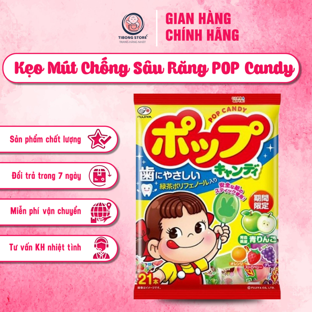 Kẹo Mút Chống Sâu Răng POP Candy - Kẹo Mút Cho Bé TiBong Store Nhật Bản Dành Cho Bé Từ 1 Tuổi 4 VỊ Trái Cây