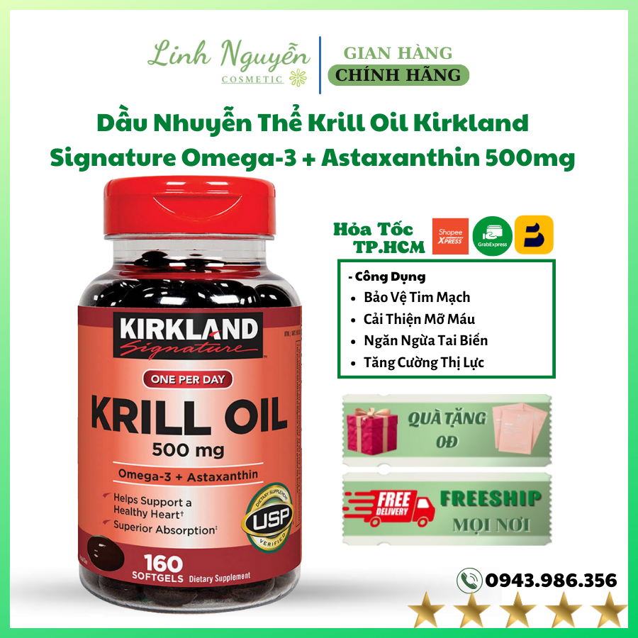 Dầu Nhuyễn Thể Krill Oil Kirkland Signature Omega-3 + Astaxanthin 500mg ...