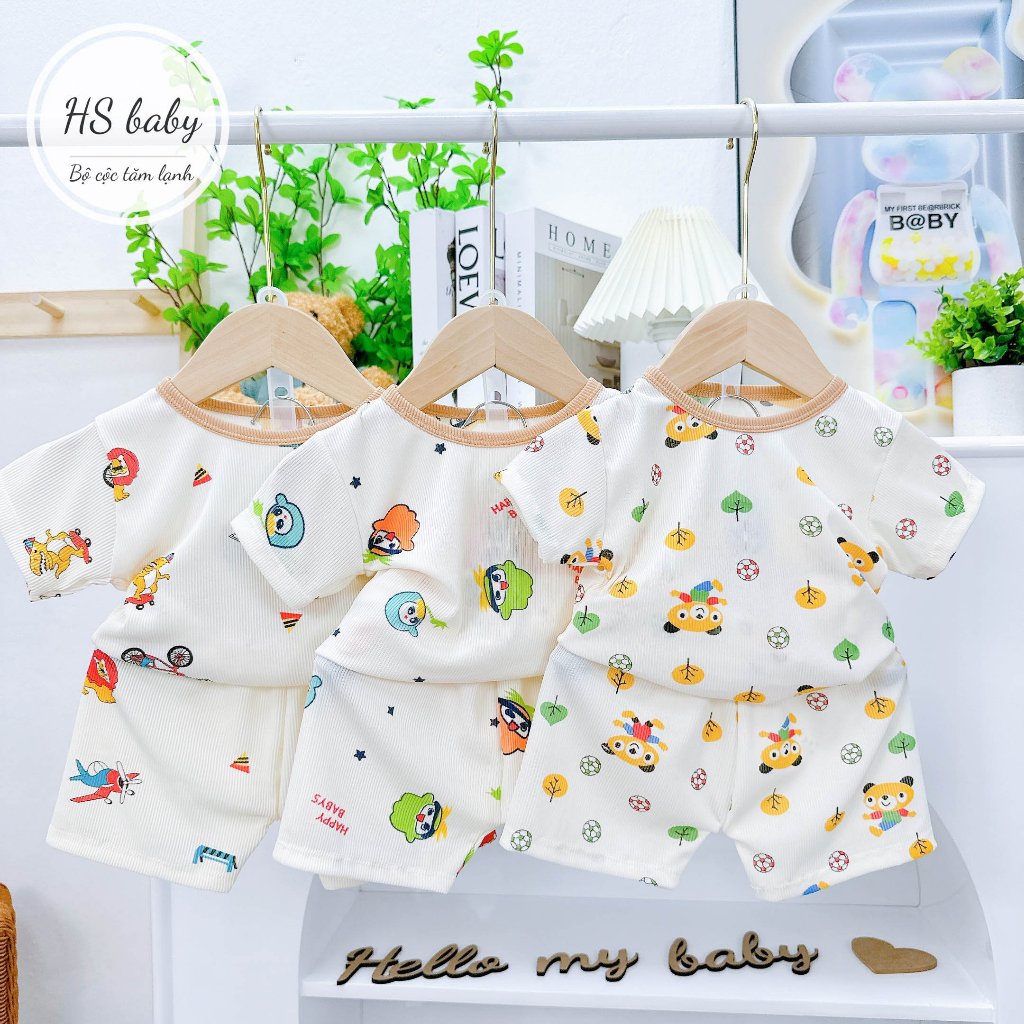 Bộ quần áo cộc tay TĂM LẠNH họa tiết thú đáng yêu cho bé trai bé gái 5-15kg mesocshop