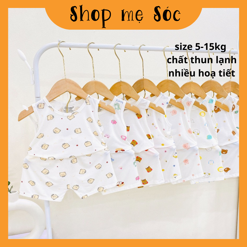 Bộ quần áo BA LỖ sát nách thun lạnh họa tiết thú đáng yêu cho bé trai bé gái 4-14kg mesocshop