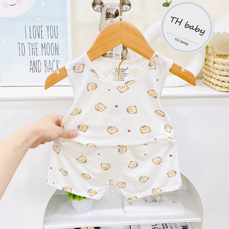 Bộ quần áo BA LỖ sát nách thun lạnh họa tiết thú đáng yêu cho bé trai bé gái 4-14kg mesocshop
