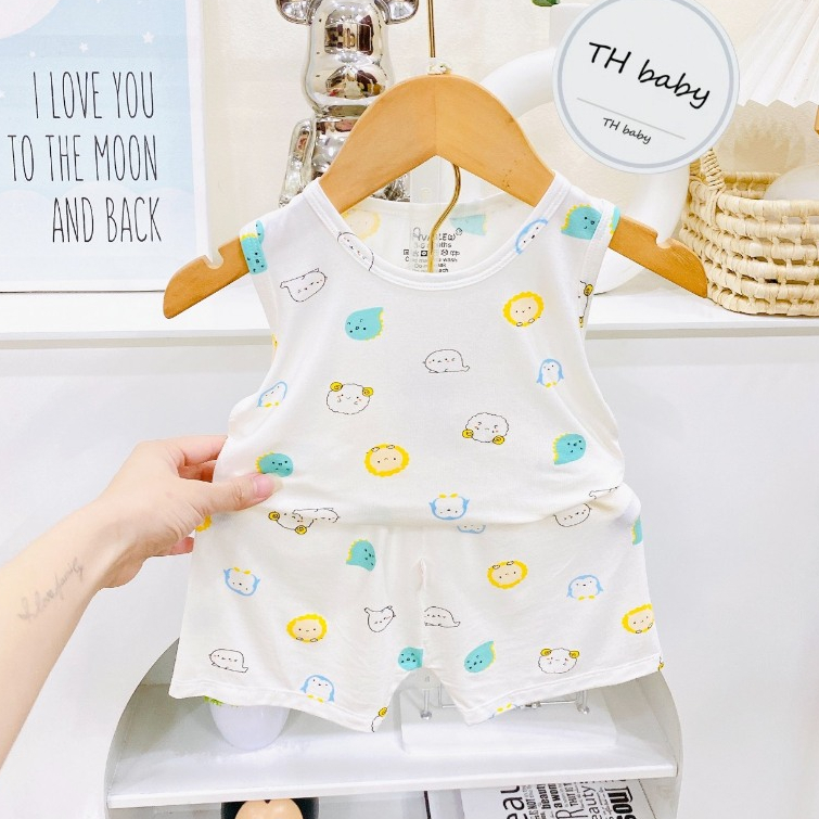 Bộ quần áo BA LỖ sát nách thun lạnh họa tiết thú đáng yêu cho bé trai bé gái 4-14kg mesocshop