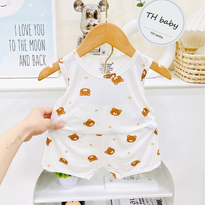 Bộ quần áo BA LỖ sát nách thun lạnh họa tiết thú đáng yêu cho bé trai bé gái 4-14kg mesocshop