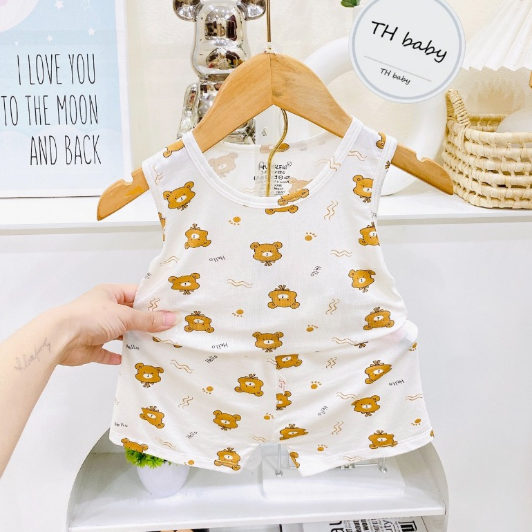 Bộ quần áo BA LỖ sát nách thun lạnh họa tiết thú đáng yêu cho bé trai bé gái 4-14kg mesocshop