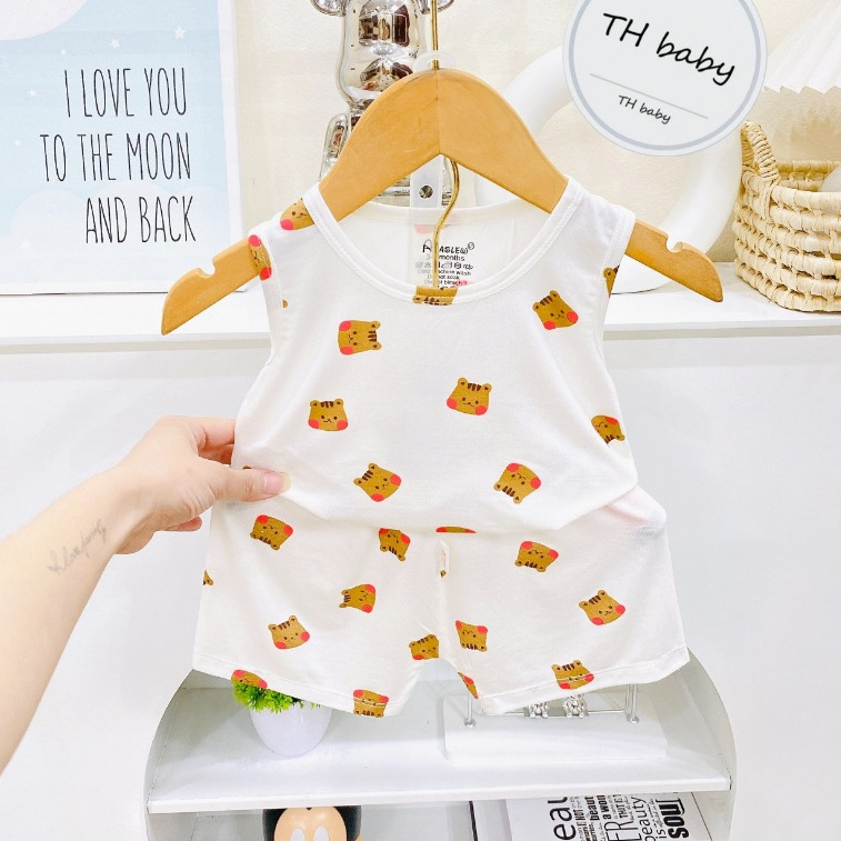 Bộ quần áo BA LỖ sát nách thun lạnh họa tiết thú đáng yêu cho bé trai bé gái 4-14kg mesocshop