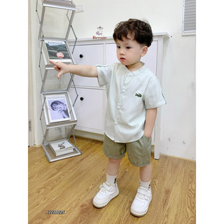 Bộ sơ mi bé trai họa tiết kẻ thêu cá sấu phù hợp đi học đi chơi chất thô cotton mát mẻ 1-6 tuổi (9-23kg) N0090 BUNNYKIDS