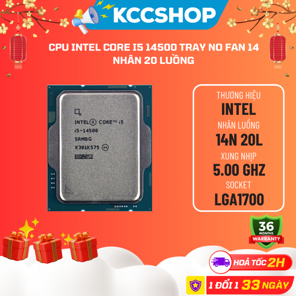 CPU Intel Core i5 14500 TRAY No Fan 14 Nhân 20 Luồng - Bảo Hành 36 ...