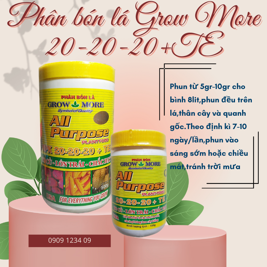 Phân bón lá Grow More 20 20 20+TE 3