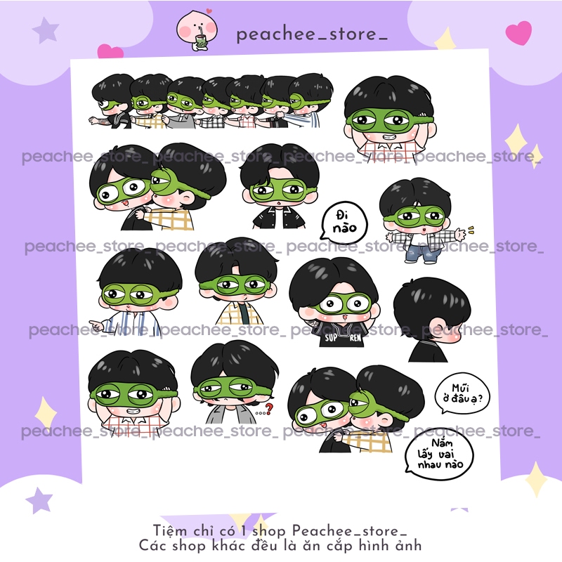 Sticker Run BTS Telepathy bịt mắt con ếch chibi khổ A5 hình dán trang ...