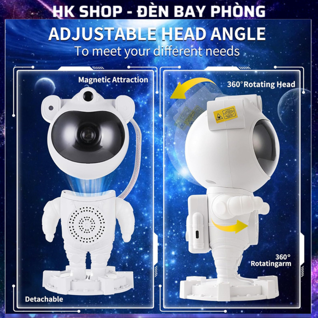 Đèn Phi Hành Gia Chiếu Mây Trăng Sao Loa Bluetooth Nháy Theo Nhạc Decor Phòng Ngủ Phòng Thiên Hà Có Laser Mẫu 2024