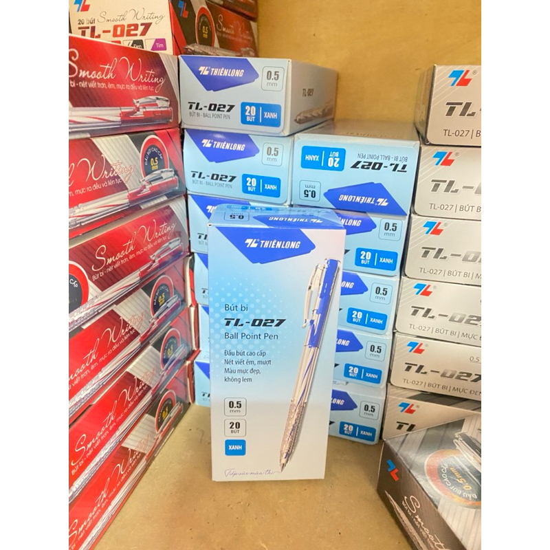 Hộp 20 Bút TL 027 bút đủ 3 màu xanh đen đỏ hàng chính hãng