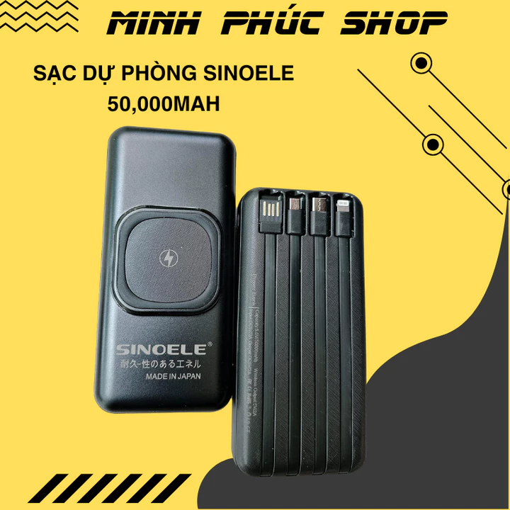 Sạc Dự Phòng không dây SINOELE, Sạc dự phòng Japan 50.000 mah pin trâu kèm cáp sạc mẫu mới 2024 - Minh Phúc shop