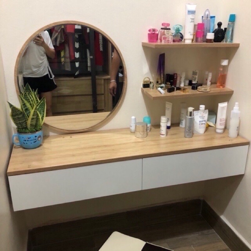 bàn trang điểm treo tường 120x32cm gỗ mdf 2 ngăn kéo kèm phụ kiện | Shopee  Việt Nam