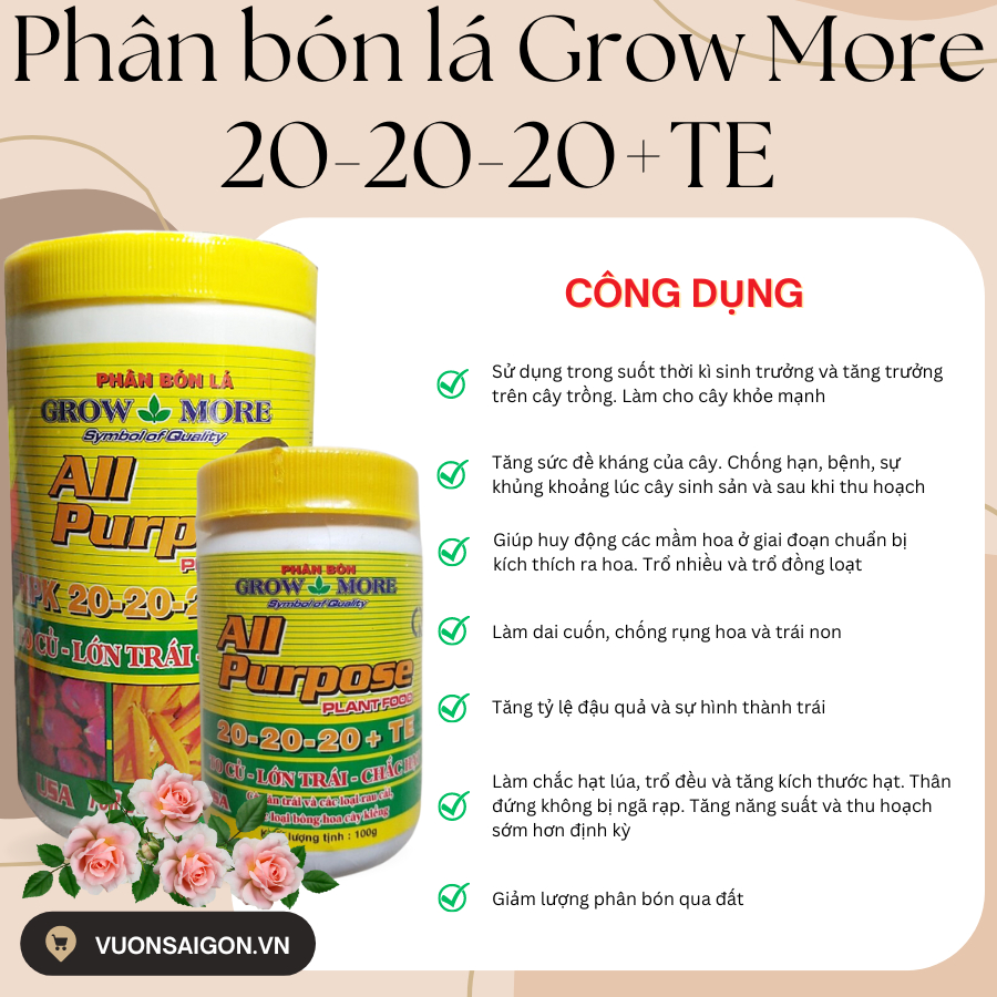Phân bón lá Grow More 20 20 20+TE 2