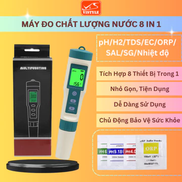 Máy đo chất lượng nước 8 trong 1, Bút thử nước đo TDS, EC, Độ Mặn, Giàu Hydro, pH, Nước tiểu Độ chính xác cao - vistyle