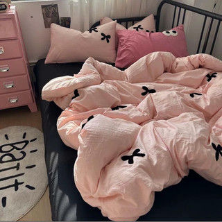 Bộ vỏ chăn ga giường cotton đũi mềm TEDDY BEAR họa tiết thêu nổi