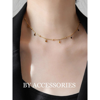 Dây chuyền choker nữ titan xích bi mảnh phối mặt tròn nhỏ xen kẽ mạ vàng 18K không gỉ WN2427