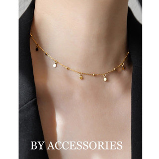 Dây chuyền choker nữ titan xích bi mảnh phối mặt tròn nhỏ xen kẽ mạ vàng 18K không gỉ WN2427