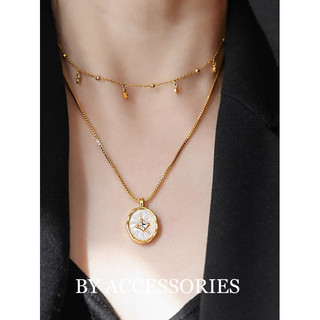 Dây chuyền choker nữ titan xích bi mảnh phối mặt tròn nhỏ xen kẽ mạ vàng 18K không gỉ WN2427