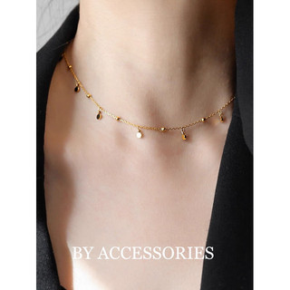 Dây chuyền choker nữ titan xích bi mảnh phối mặt tròn nhỏ xen kẽ mạ vàng 18K không gỉ WN2427