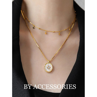 Dây chuyền choker nữ titan xích bi mảnh phối mặt tròn nhỏ xen kẽ mạ vàng 18K không gỉ WN2427