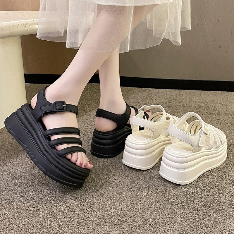 Dép Sandal Nữ Quai da chuẩn loại 1 Đế Cao Su Siêu Êm Độn 6cm Thời Trang Chất Da Siêu Mềm Đẹp Mới