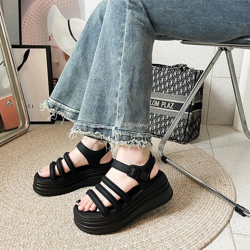 Dép Sandal Nữ Quai da chuẩn loại 1 Đế Cao Su Siêu Êm Độn 6cm Thời Trang Chất Da Siêu Mềm Đẹp Mới