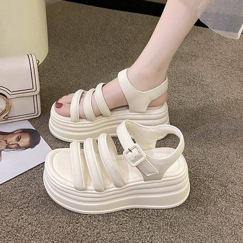 Dép Sandal Nữ Quai da chuẩn loại 1 Đế Cao Su Siêu Êm Độn 6cm Thời Trang Chất Da Siêu Mềm Đẹp Mới