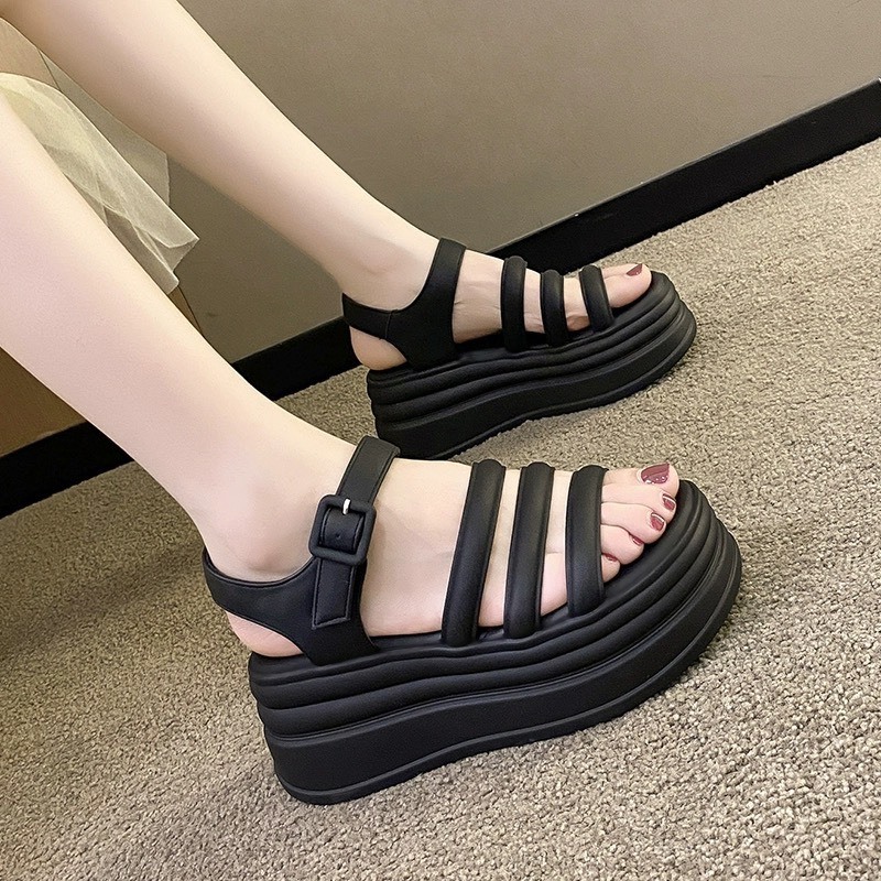Dép Sandal Nữ Quai da chuẩn loại 1 Đế Cao Su Siêu Êm Độn 6cm Thời Trang Chất Da Siêu Mềm Đẹp Mới