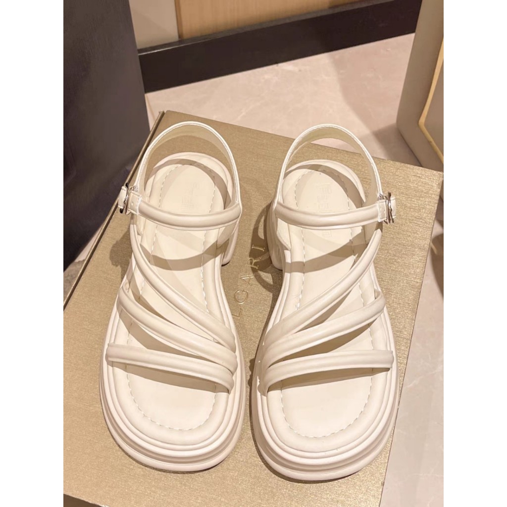 Sandal Nữ Xỏ Ngón Dây Da Mảnh Quai Chéo Đế Độn 5cm Khoá Vuông (Hàng Nội địa Trung Full Hộp)