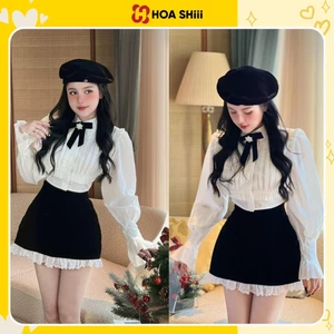 Áo Sơ mi trắng Xếp Ly Ngực Cổ Nơ Dáng Ngắn phong cách Hàn Quốc Siêu Xinh (kèm ảnh thật)