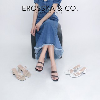 Dép cao gót Erosska mũi vuông phối dây quai mảnh cao 6cm màu kem _ EM038