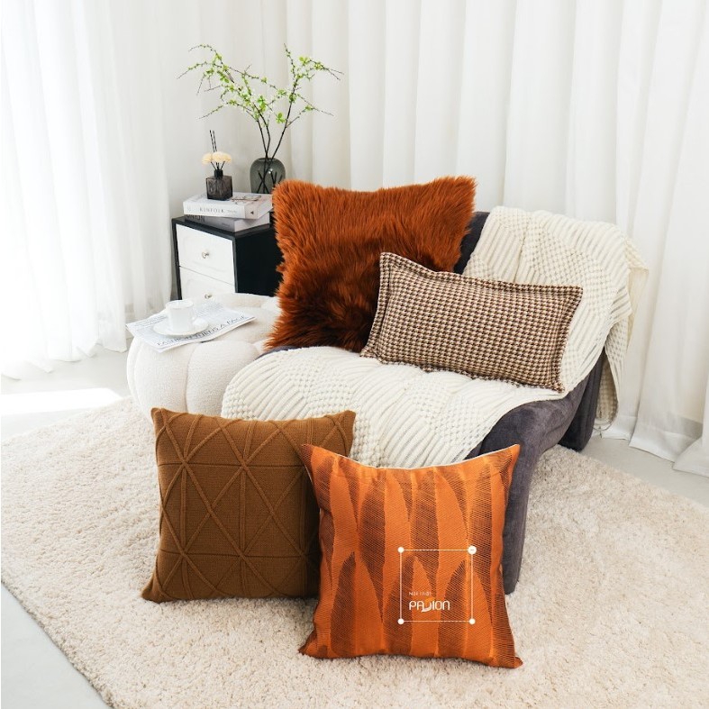 Vỏ Gối Vuông Tựa Lưng Trang Trí Sofa Nâu Cam Phong Cách Retro