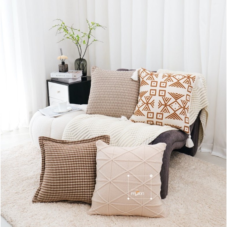 Vỏ Gối Vuông Tựa Lưng Trang Trí Sofa Nâu Cam Phong Cách Retro