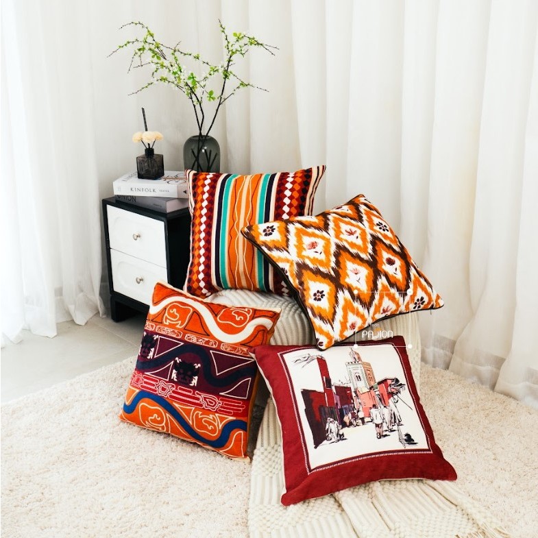 Vỏ Gối Vuông Tựa Lưng Trang Trí Sofa Nâu Cam Phong Cách Retro