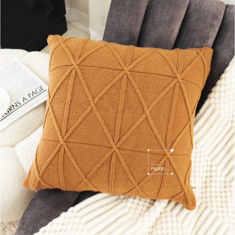 Vỏ Gối Vuông Tựa Lưng Trang Trí Sofa Nâu Cam Phong Cách Retro