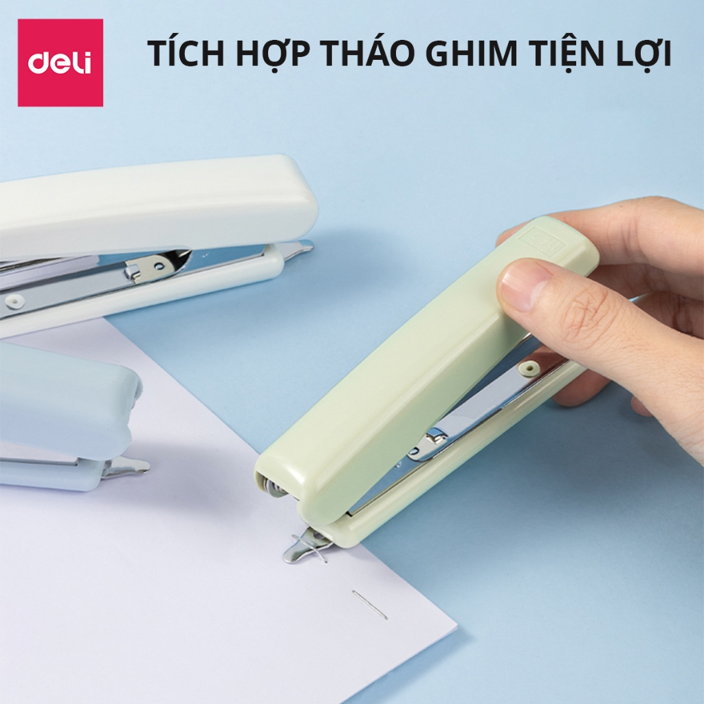Dập Ghim Học Sinh Văn Phòng Mini Deli 30 Trang Ghim Bấm Giấy Số 10 Màu Pastel Nhỏ Gọn Tiện Lợi