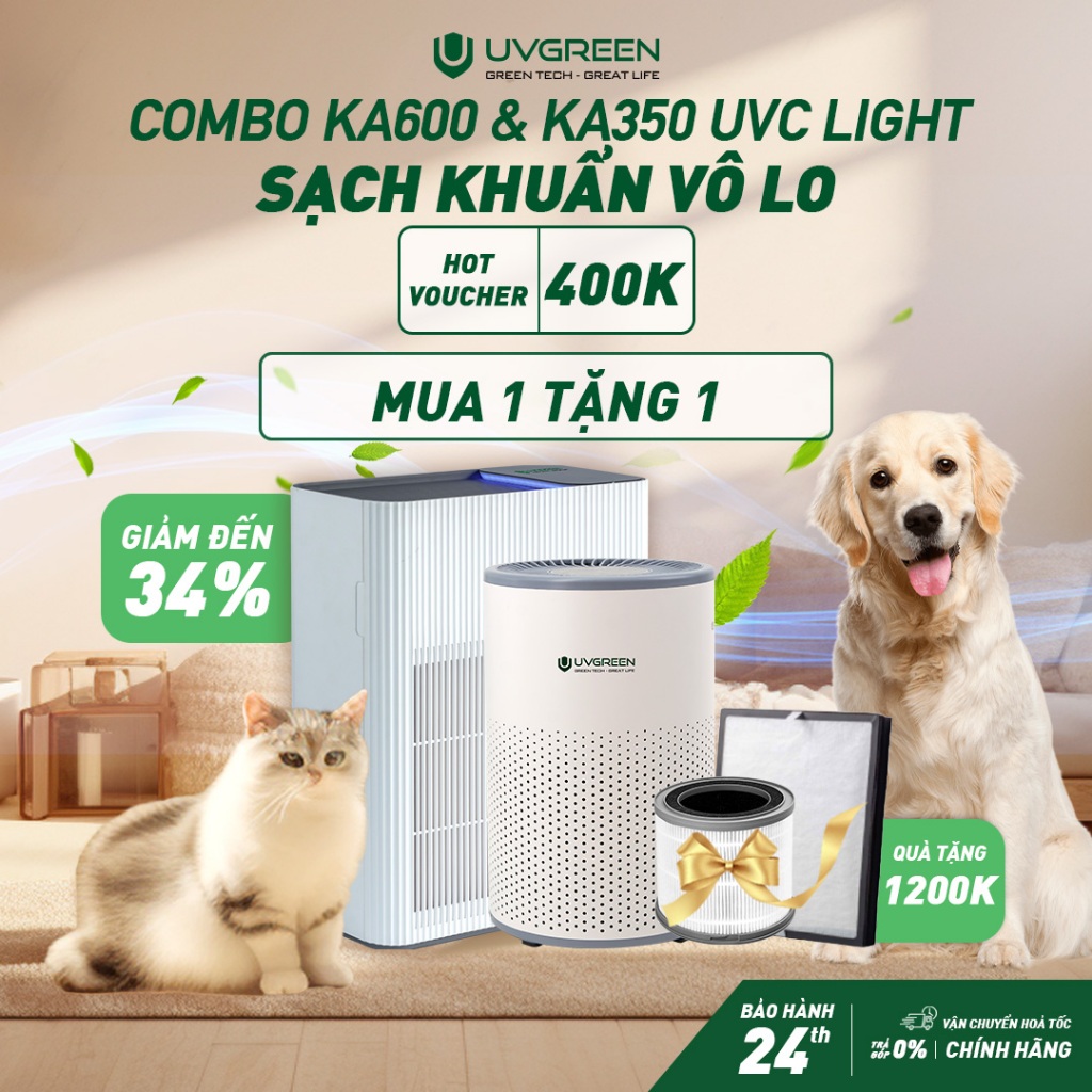 [Trả Góp 0%] Combo Máy Lọc Không Khí Diệt Khuẩn UVC LED UVGREEN KA600 ...