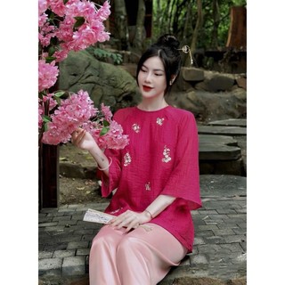 Set pháp phục cổ tết Quảng Châu thiết kế thêu hoa tiểu thư siêu xinh, Set đồ du xuân rẻ đẹp