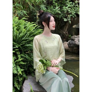 Set pháp phục cổ tết Quảng Châu thiết kế thêu hoa tiểu thư siêu xinh, Set đồ du xuân rẻ đẹp