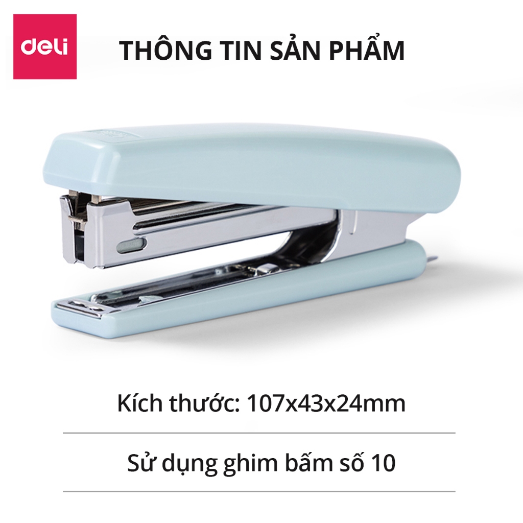Dập Ghim Học Sinh Văn Phòng Mini Deli 30 Trang Ghim Bấm Giấy Số 10 Màu Pastel Nhỏ Gọn Tiện Lợi