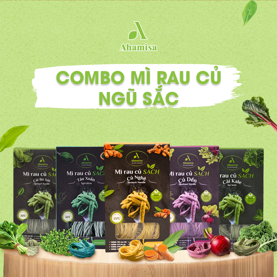 Combo Ngũ Sắc Mì Rau Củ Sạch Ahamisa, Mì Ăn Kiêng, Mì Rau Củ Cho Bé, Ăn ...