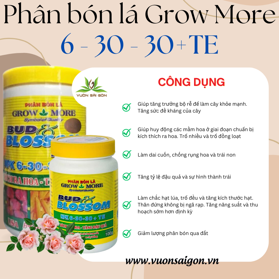 Phân bón lá Grow More 6 30 30+TE ( 100gr và 500gr) 2