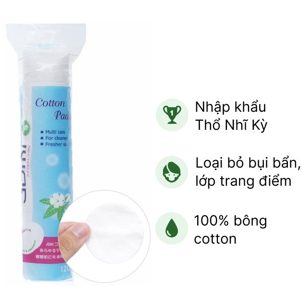 Ảnh Bông Tẩy Trang Jomi 100% Cotton 80 miếng/120 miếng/150 miếng 4