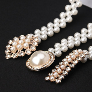 Thắt lưng B24 Nữ Full hạt ngọc trắng khoá gài điều chỉnh theo eo dễ phối đồ sang trọng