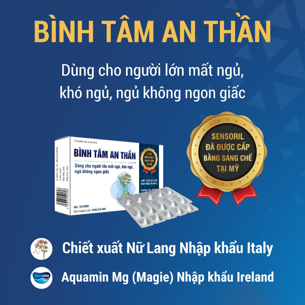 Viên uống BÌNH TÂM AN THẦN, hỗ trợ dễ ngủ, ngủ ngon giấc, dành cho người mất ngủ, khó ngủ