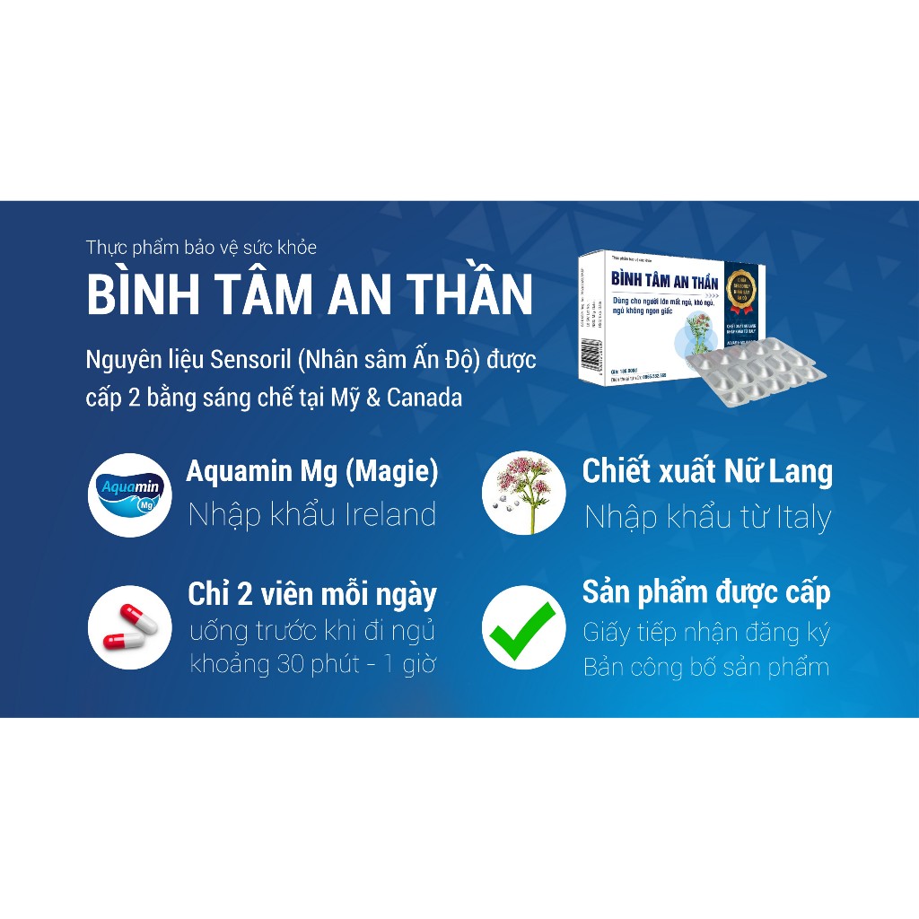 Viên uống BÌNH TÂM AN THẦN, hỗ trợ dễ ngủ, ngủ ngon giấc, dành cho người mất ngủ, khó ngủ