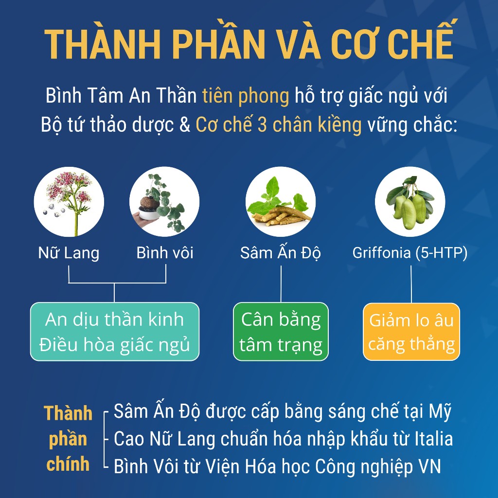 Viên uống BÌNH TÂM AN THẦN, hỗ trợ dễ ngủ, ngủ ngon giấc, dành cho người mất ngủ, khó ngủ