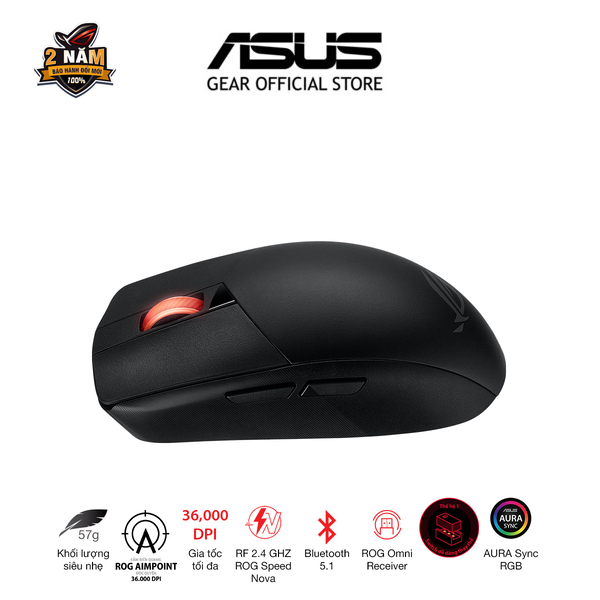 Chuột Game không dây Asus Rog Strix Impact III wireless, kết nối usb 2.4Hz / Bluetooh, DPI 36000, cảm biến Ampoint